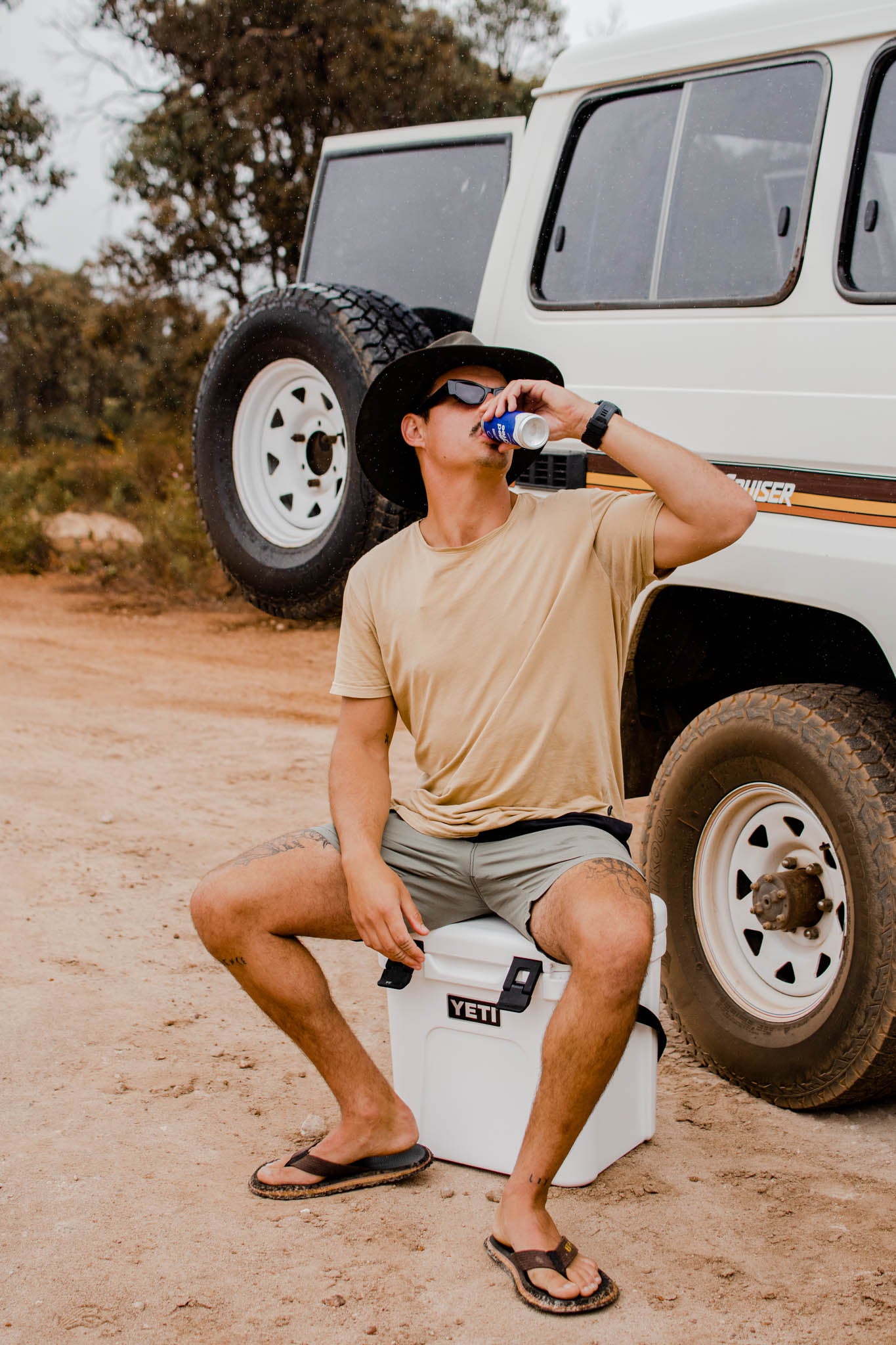 Camping with Yeti Cooler and Oat Milk Iced Coffee